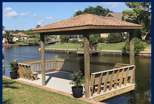 Covered boathouse and dock construction in Palm Coast Florida