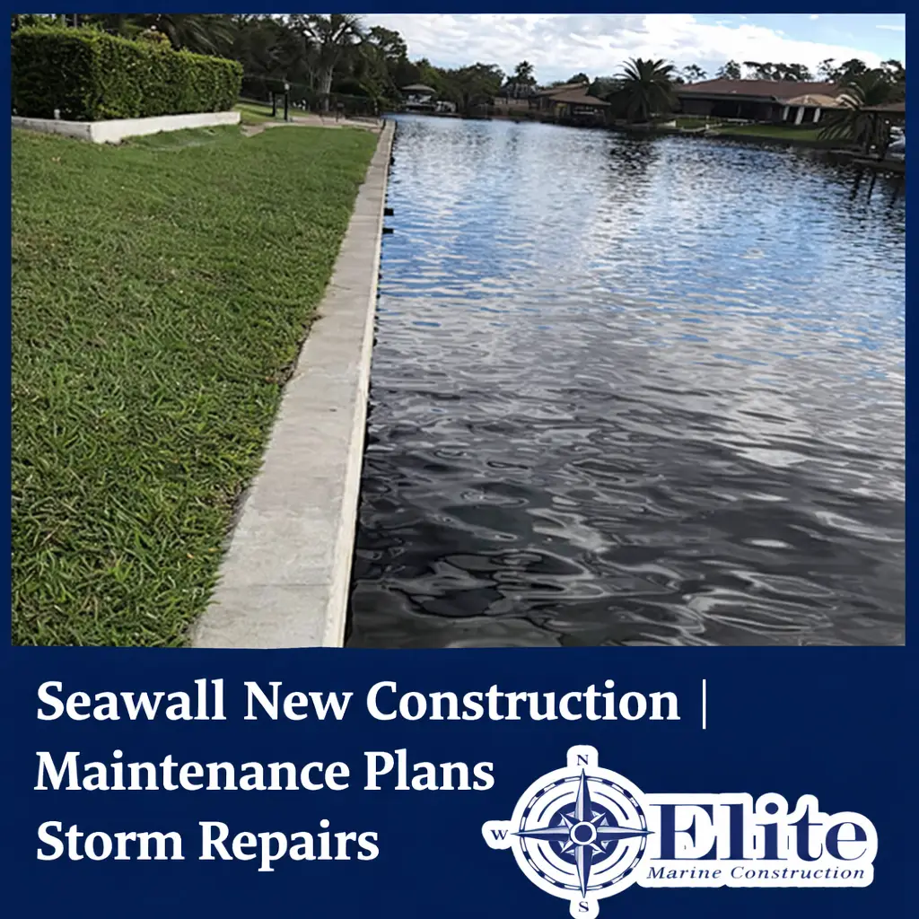 Newly built seawall alongside residential canal